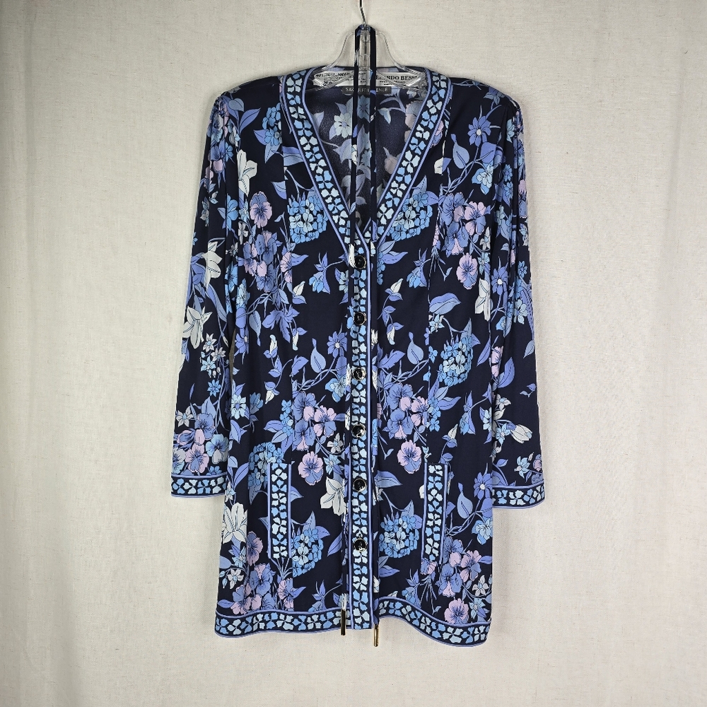 Saks Fifth Avenue Averardo Bessi Womens 10 Tunic Floral Belt Rope 100% Silk Top